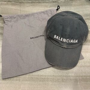 Balenciaga Dark Blue Gray Distressed Cap EUC